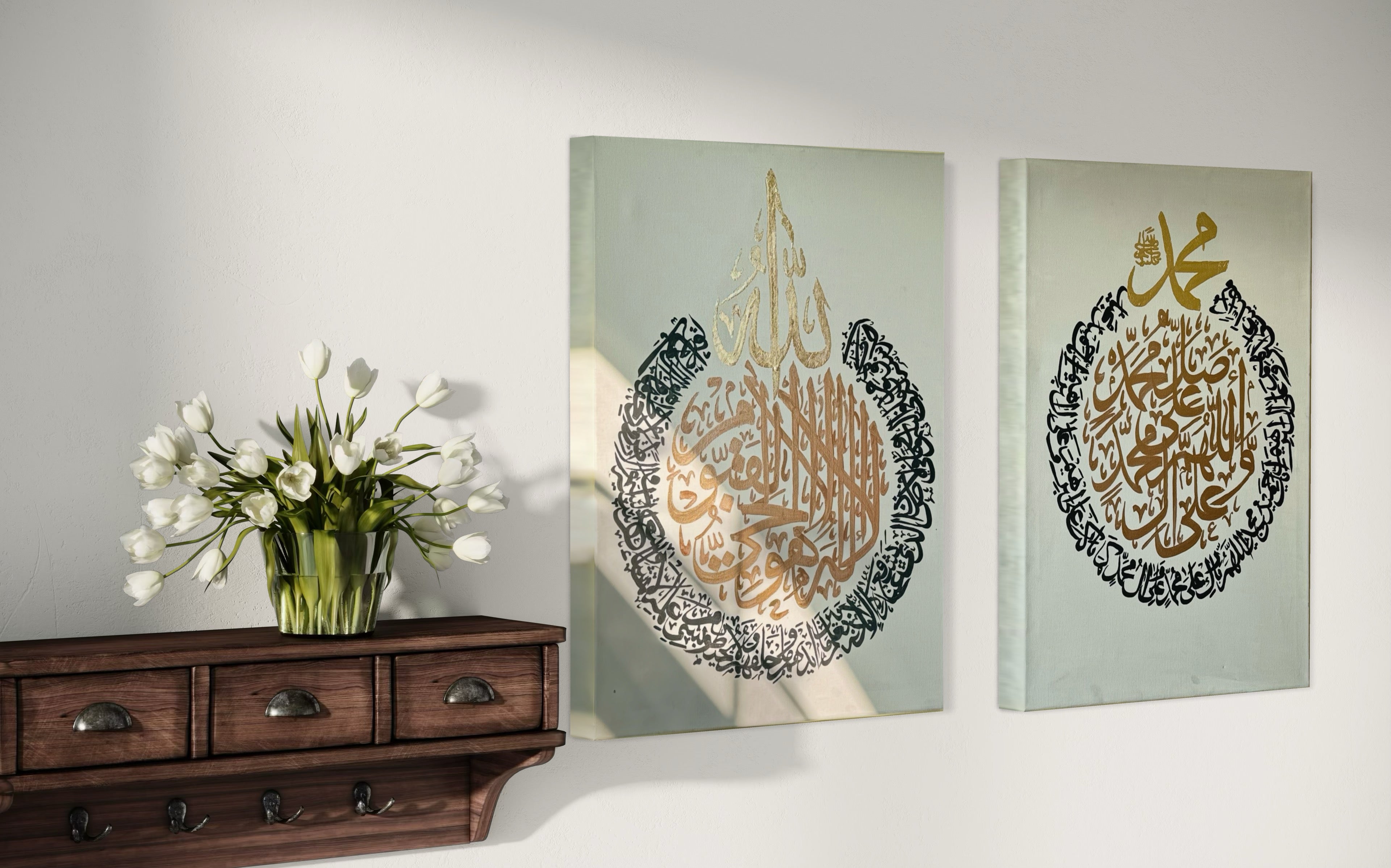 Darood Ibrahimi & Ayatul Kursi Canvas Set – 2 Piece Islamic Wall Art (20×24)
