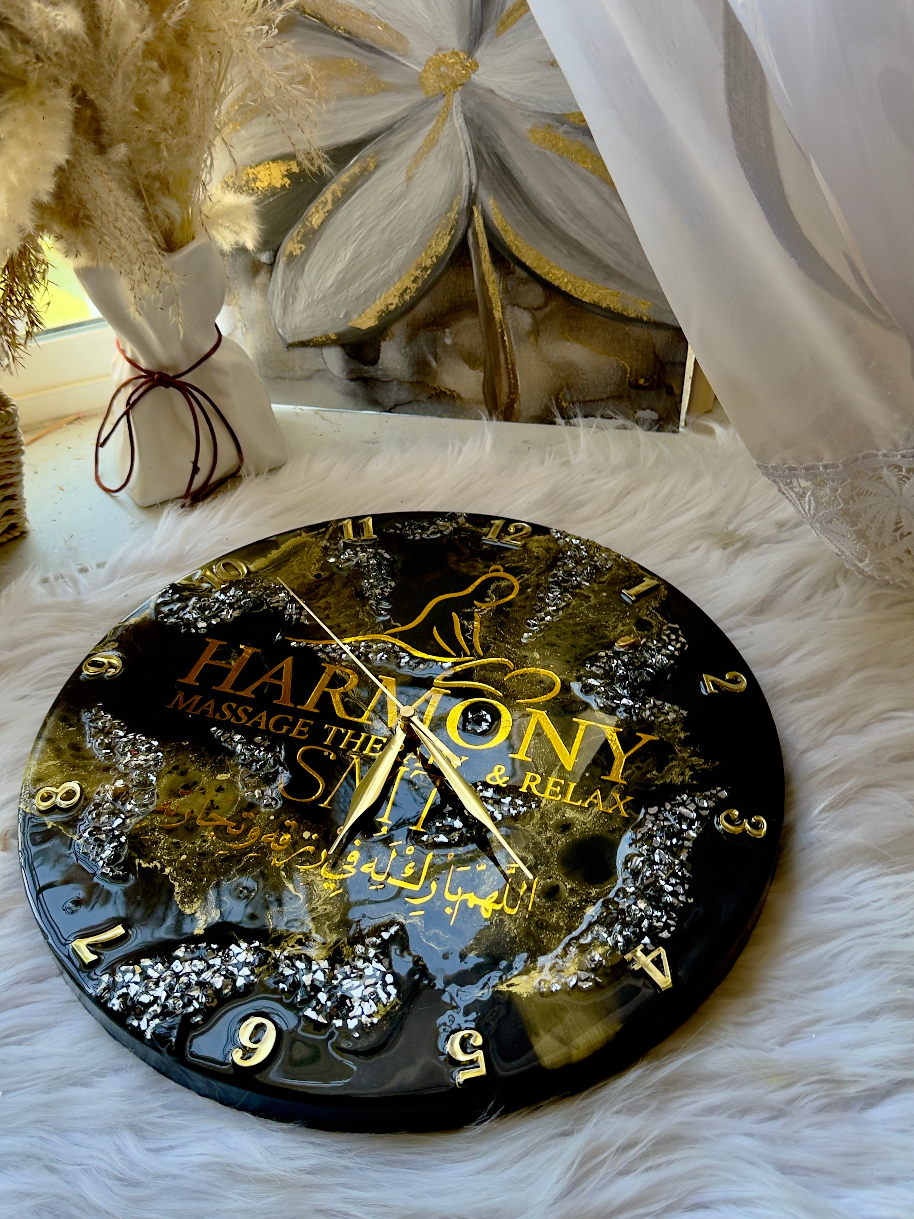 Personalized Resin Clock 14×14 – Handmade Luxury Wall Art