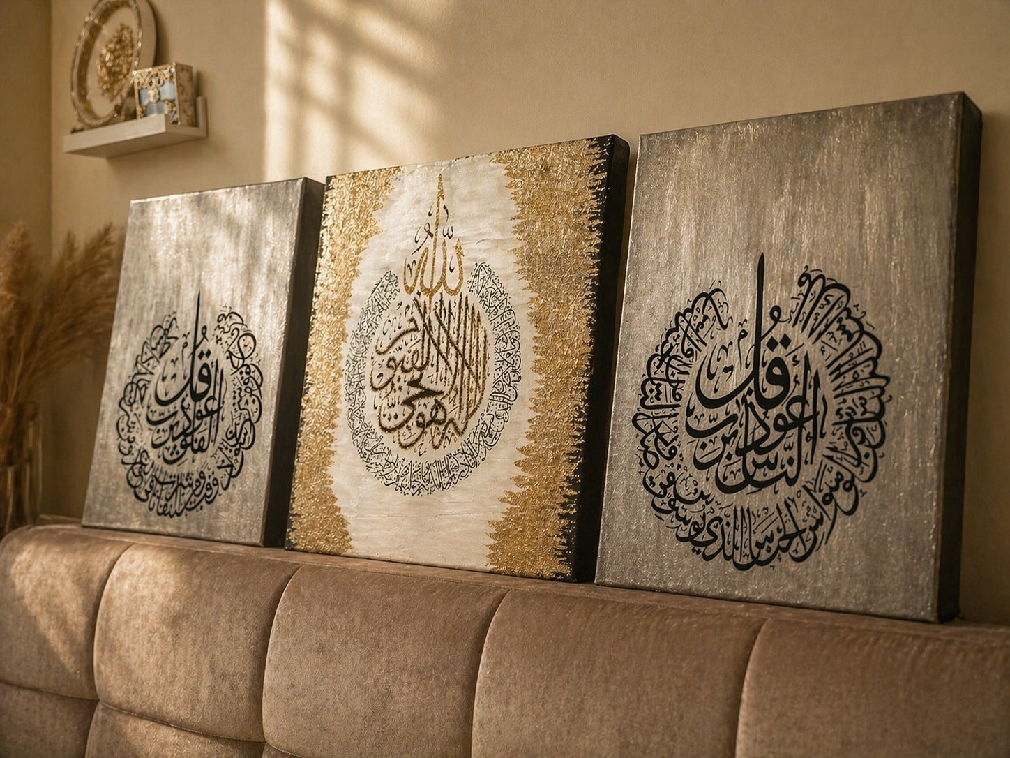 Ayatul Kursi, An-Nas & Al-Falaq Set – 3 Panel Islamic Wall Art (Luxury Canvas)