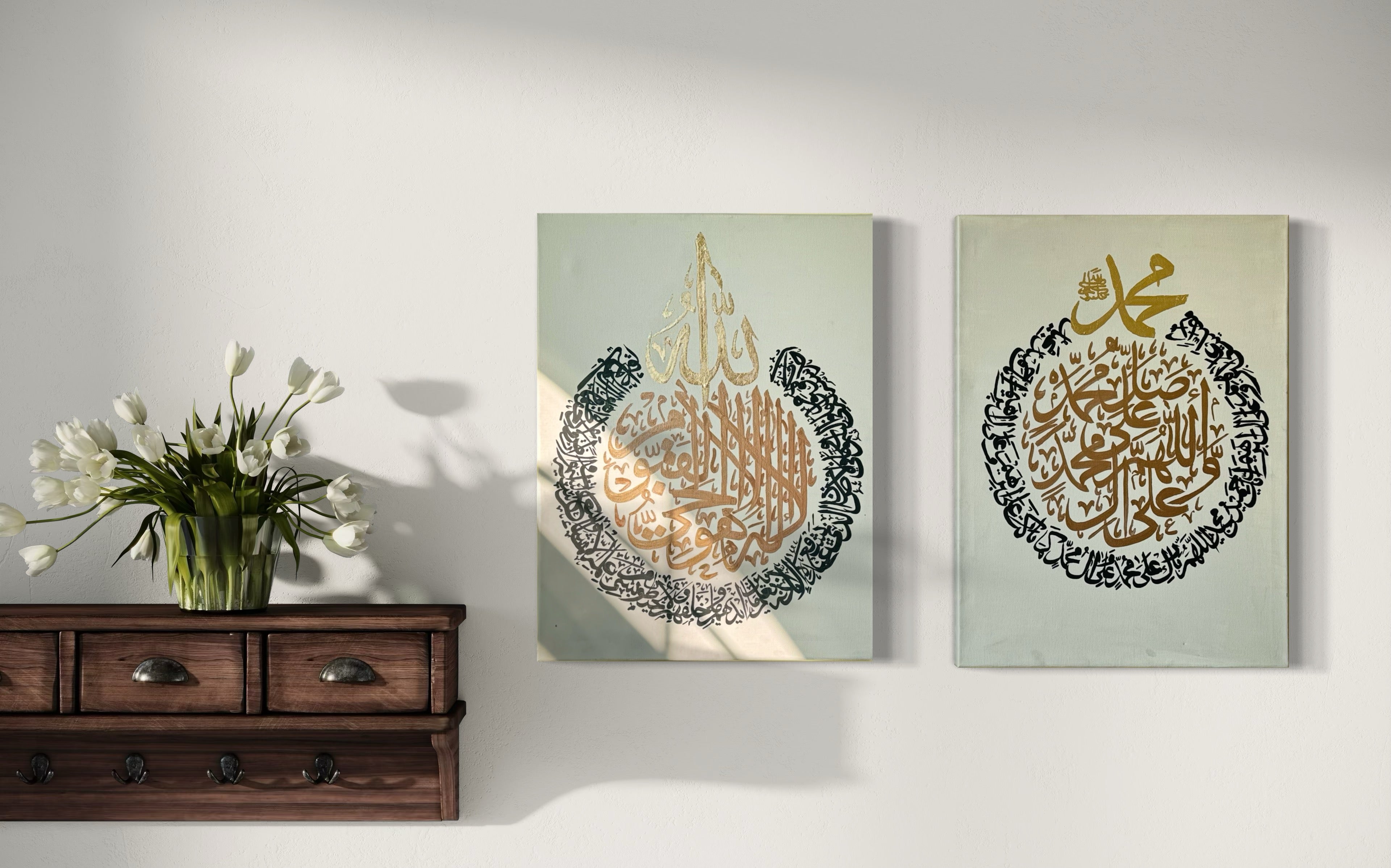 Darood Ibrahimi & Ayatul Kursi Canvas Set – 2 Piece Islamic Wall Art (20×24)