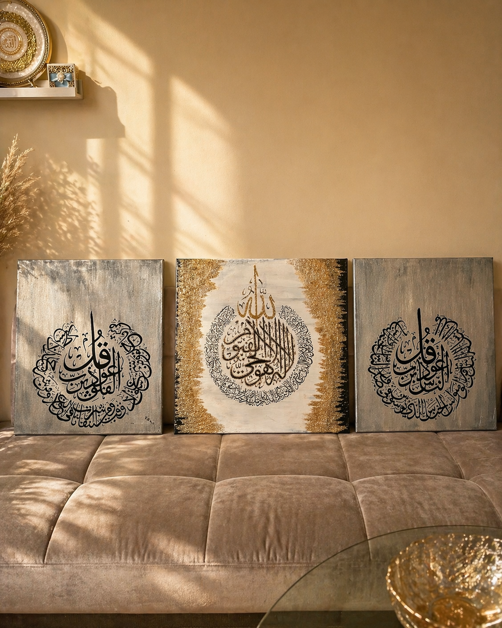 Ayatul Kursi, An-Nas & Al-Falaq Set – 3 Panel Islamic Wall Art (Luxury Canvas)